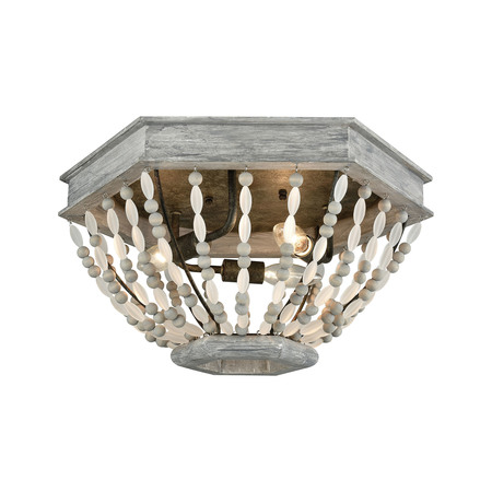 ELK LIGHTING Summerton 3-Lght Flsh Mount in Washed Gry & Malted Rust w/Strung Beads 33191/3
